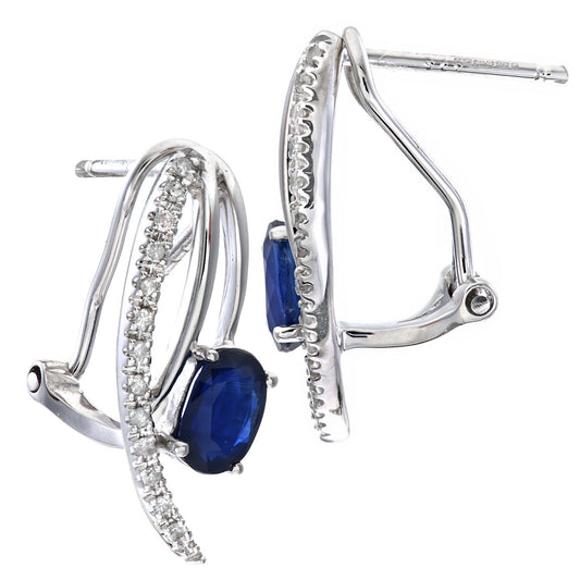 9ct White Gold  Diamond Oval Sapphire Angel Wings Drop Earrings - DE1AXL109WSA