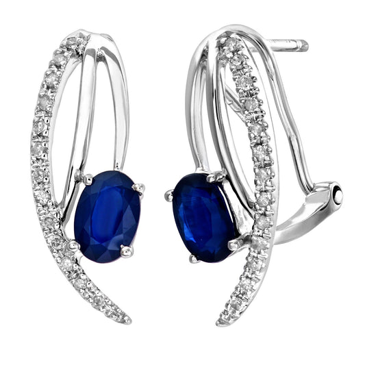 9ct White Gold  Diamond Oval Sapphire Angel Wings Drop Earrings - DE1AXL109WSA
