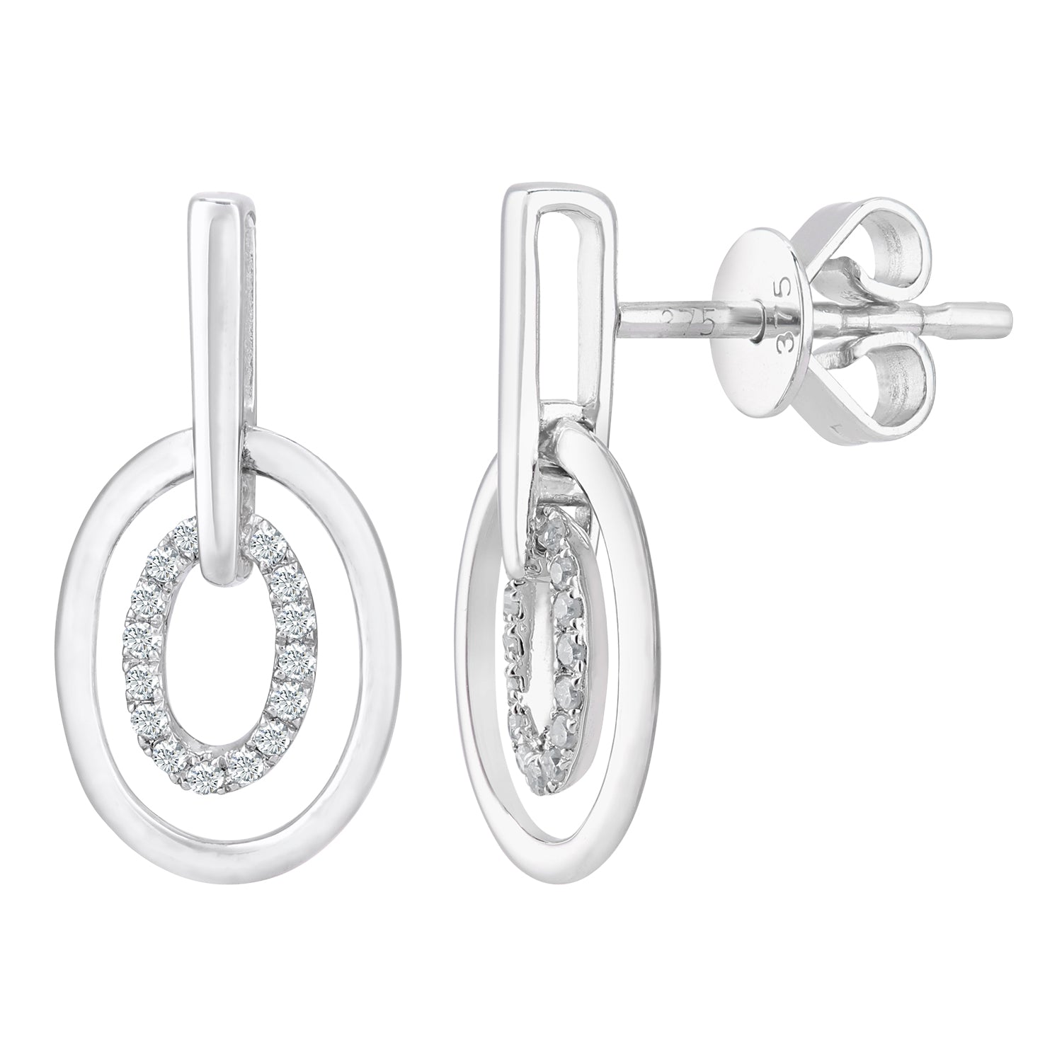9ct White Gold  Round 5pts Diamond Double Halo Hoop Drop Earrings - DE1AXL123W
