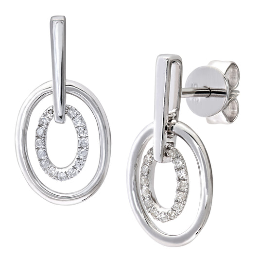 9ct White Gold  Round 5pts Diamond Double Halo Hoop Drop Earrings - DE1AXL123W