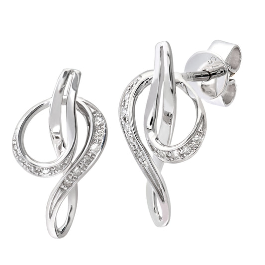 9ct White Gold  Diamond G Treble Clef Music Note Drop Earrings - DE1AXL125W