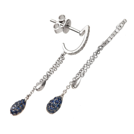 9ct White Gold  Diamond Sapphire Raindrop Pear Drop Earrings - DE1AXL126WSA