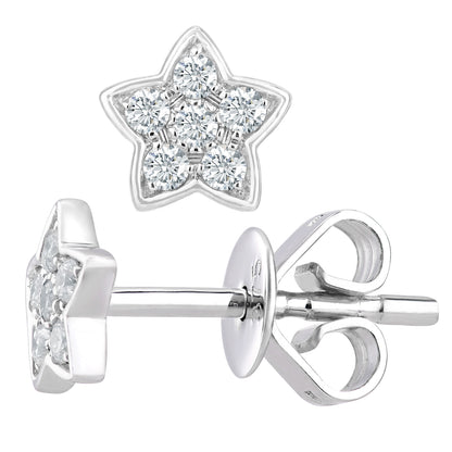 9ct White Gold  Round 10pts Diamond Star Stud Earrings - DE1AXL127W
