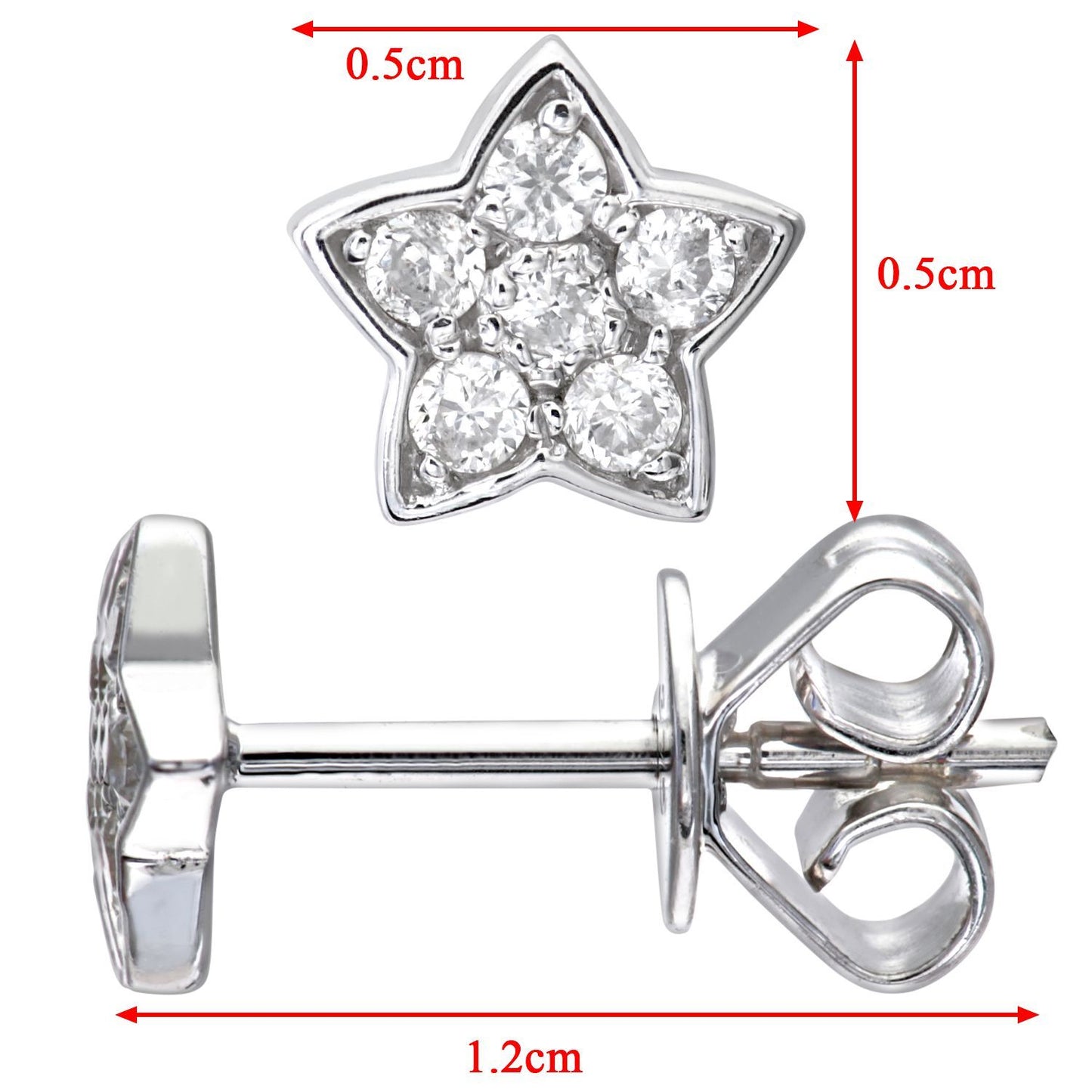 9ct White Gold  Round 10pts Diamond Star Stud Earrings - DE1AXL127W