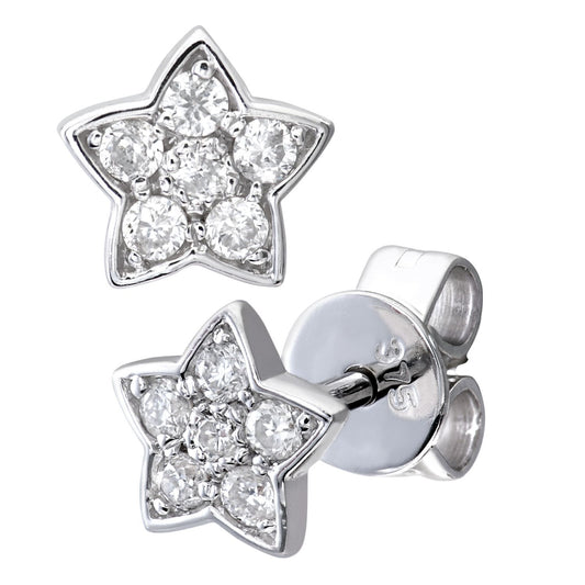 9ct White Gold  Round 10pts Diamond Star Stud Earrings - DE1AXL127W