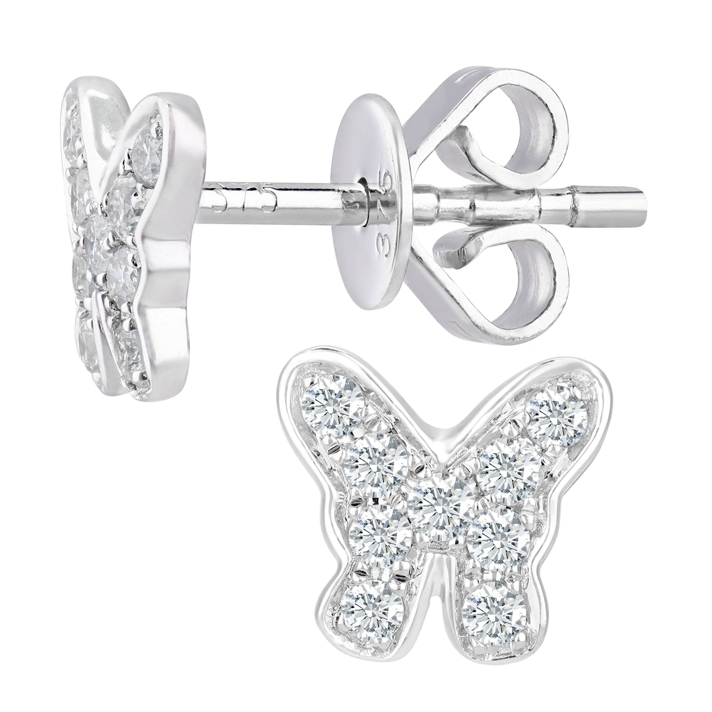 9ct White Gold  Round 15pts Diamond Butterfly Stud Earrings - DE1AXL128W