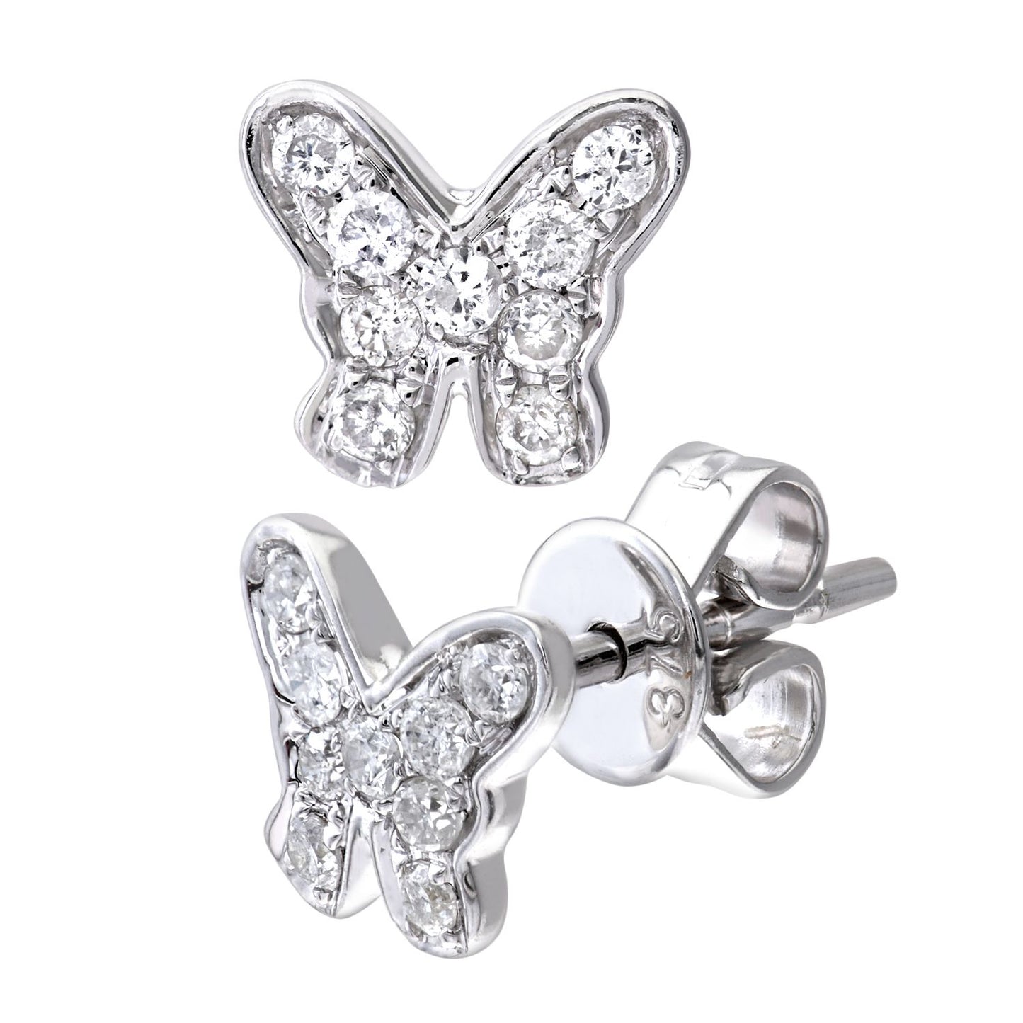 9ct White Gold  Round 15pts Diamond Butterfly Stud Earrings - DE1AXL128W
