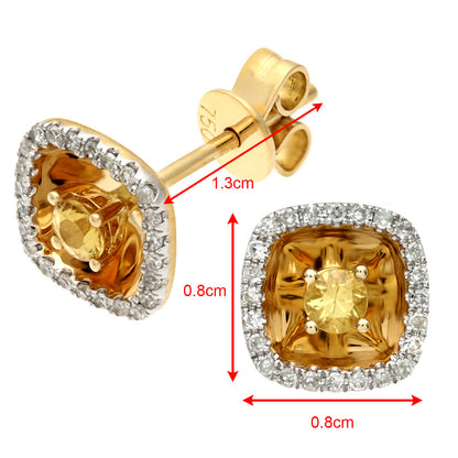 18ct Gold  10pts Diamond 0.27ct Sapphire Halo Stud Earrings - DE1AXL403YS-18KY