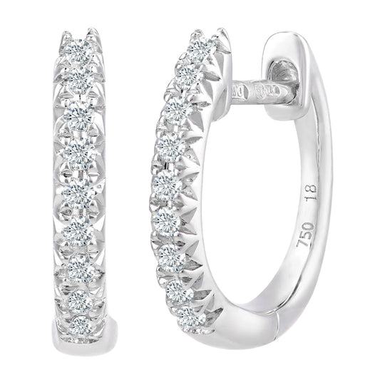 18ct White Gold  15pts Diamond Eternity Huggie Hoop Earrings 2mm - DE1AXL408-18KW