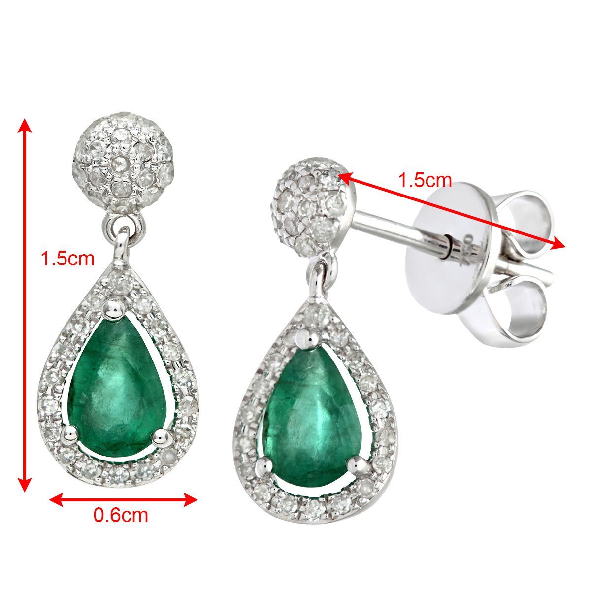 18ct White Gold  1/4ct Diamond Pear Emerald Teardrop Drop Earrings - DE1AXL412EM-18KW