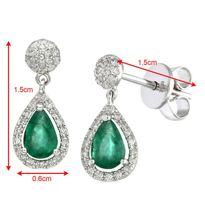 18ct White Gold  1/4ct Diamond Pear Emerald Teardrop Drop Earrings - DE1AXL412EM-18KW