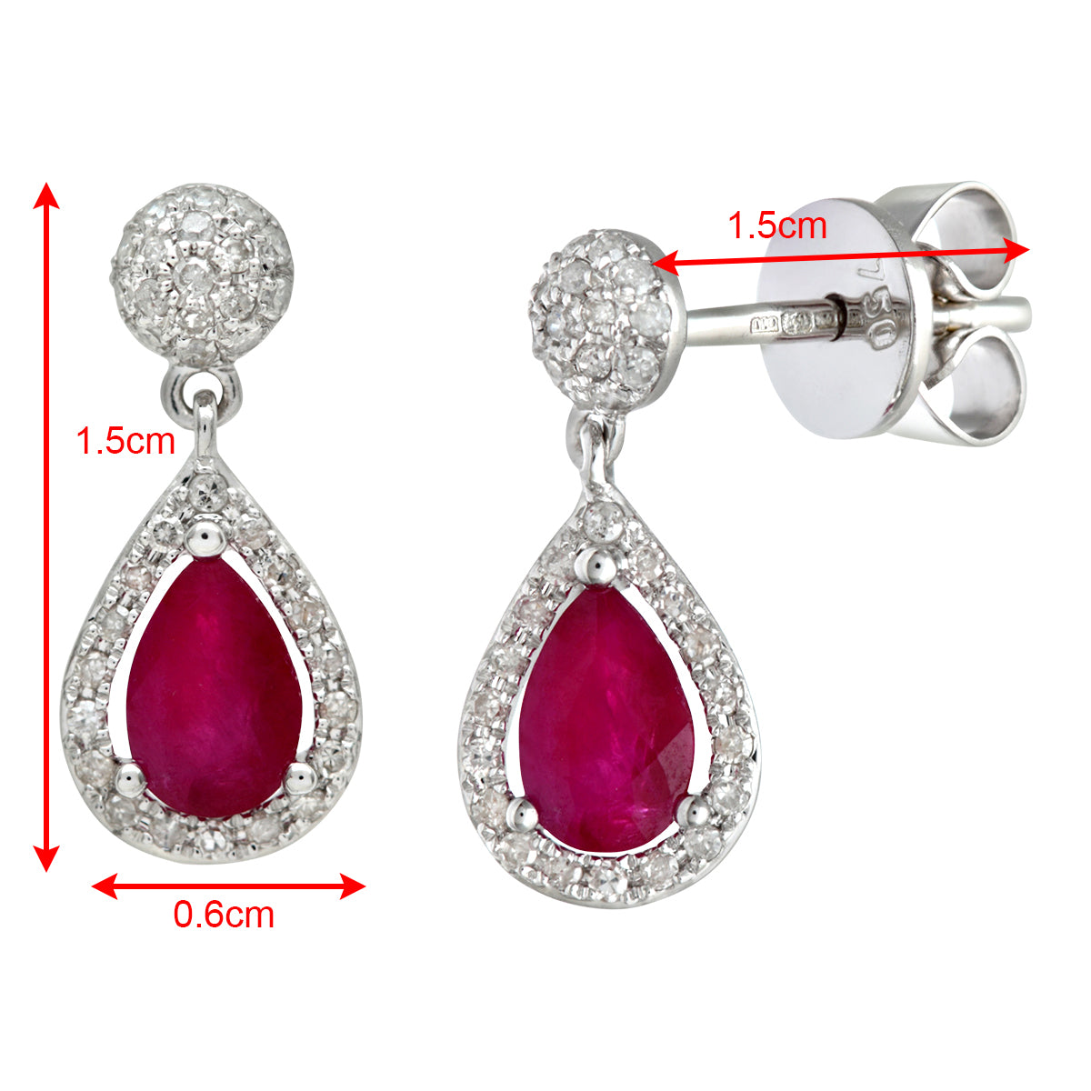 18ct White Gold  1/4ct Diamond Pear Ruby Teardrop Drop Earrings - DE1AXL412RU-18KW