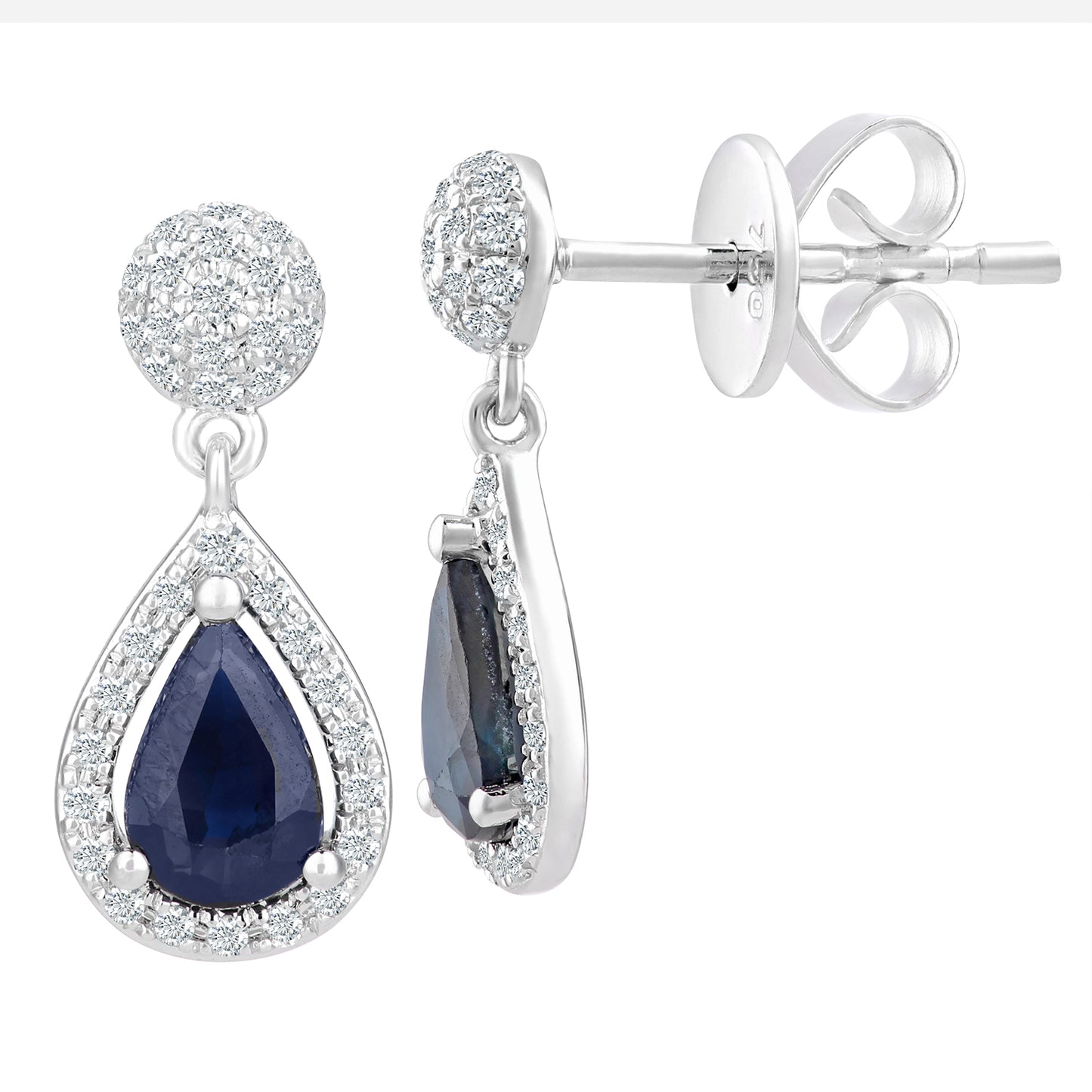 18ct White Gold  Diamond Pear 1ct Sapphire Teardrop Drop Earrings - DE1AXL412SA-18KW