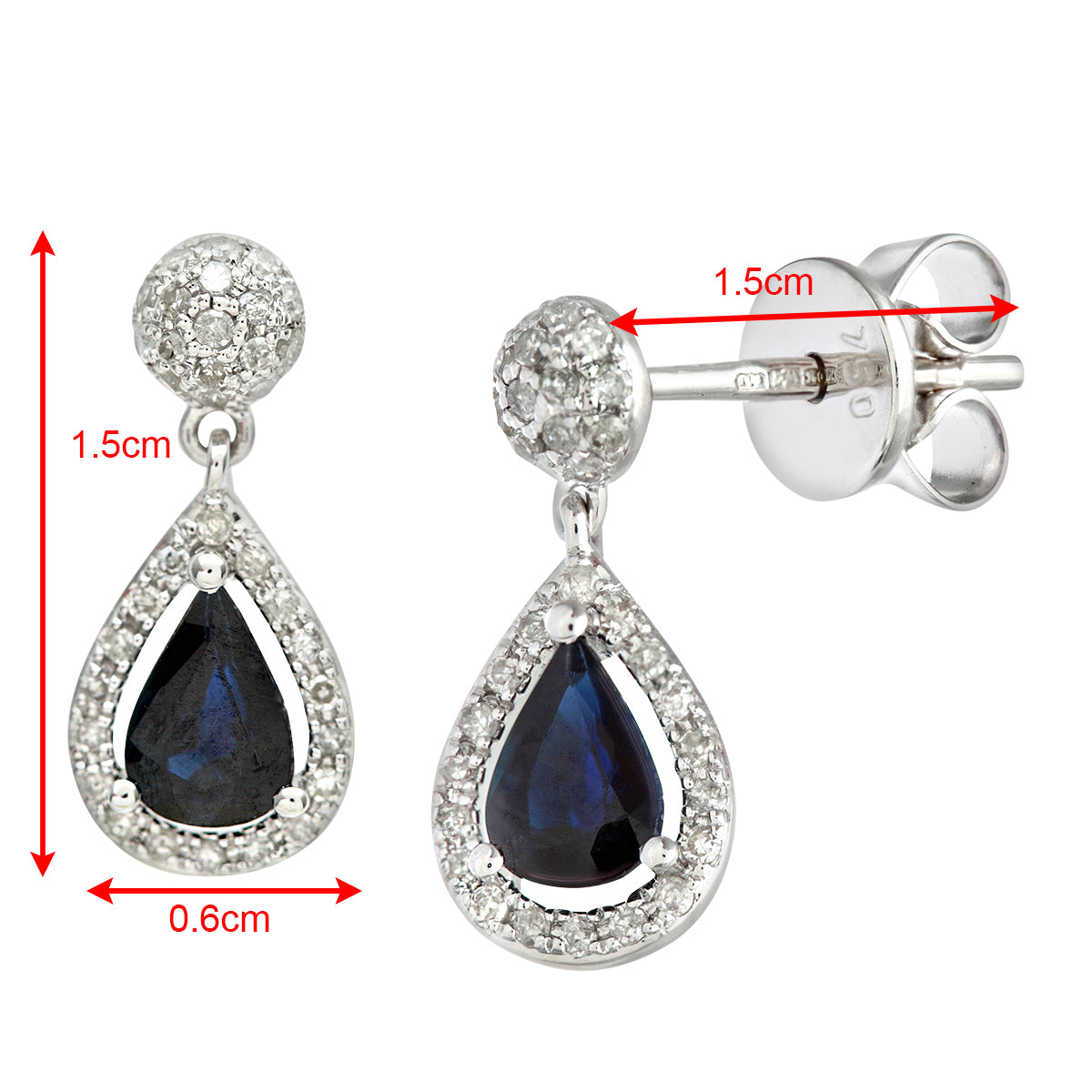 18ct White Gold  Diamond Pear 1ct Sapphire Teardrop Drop Earrings - DE1AXL412SA-18KW