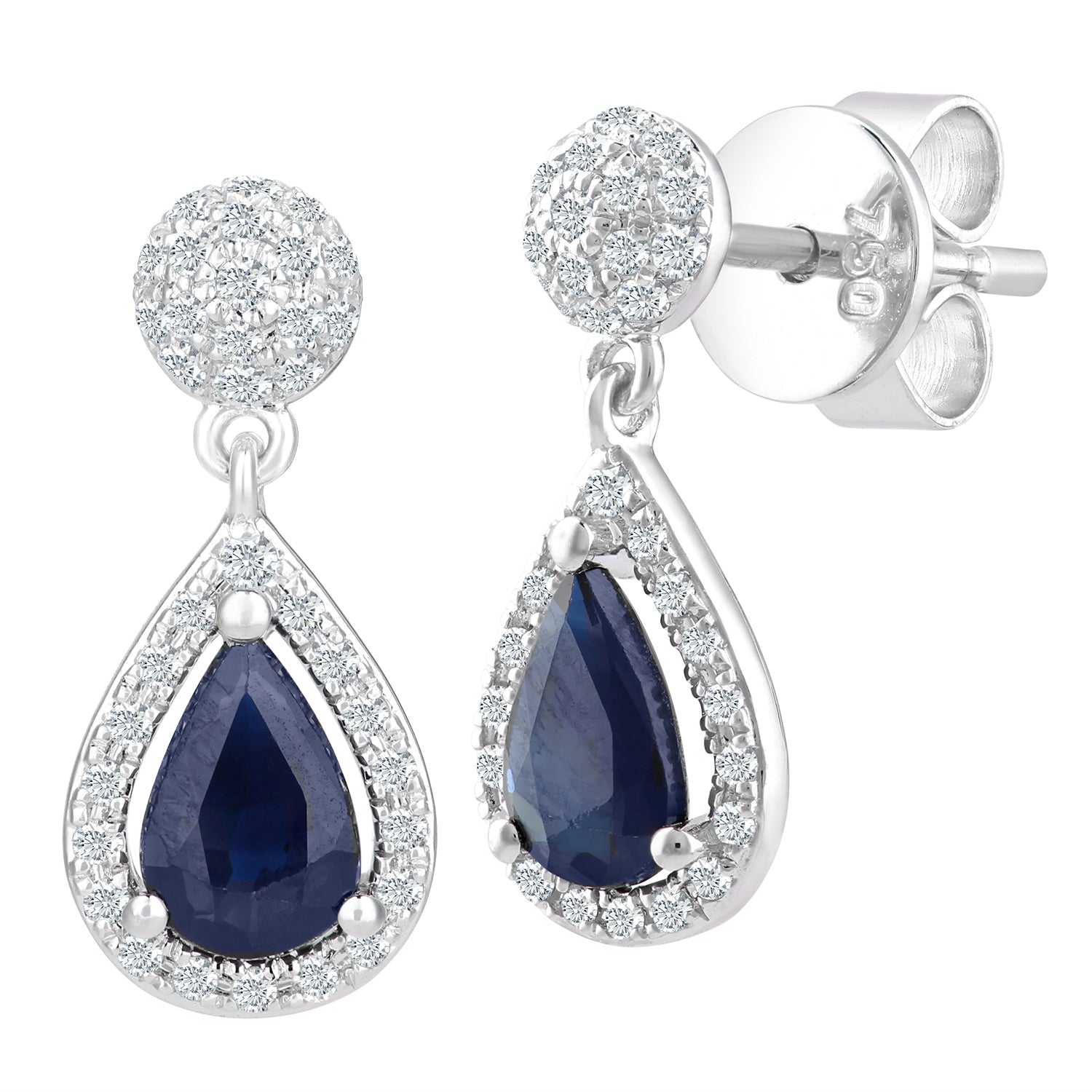 18ct White Gold  Diamond Pear 1ct Sapphire Teardrop Drop Earrings - DE1AXL412SA-18KW