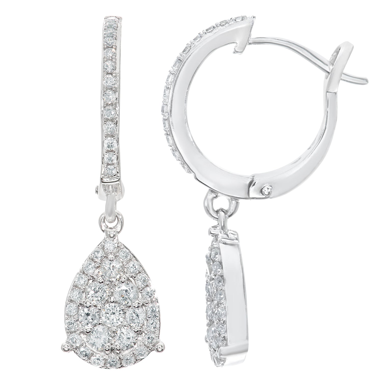 18ct White Gold  Round 0.55ct Diamond Halo Drop Earrings - DE1AXL506-18KW