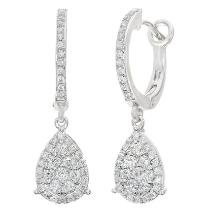 18ct White Gold  Round 0.55ct Diamond Halo Drop Earrings - DE1AXL506-18KW