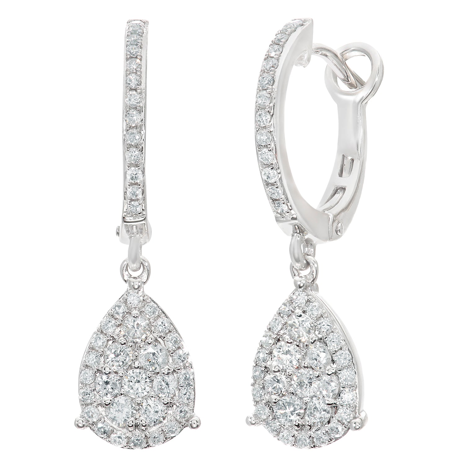 18ct White Gold  Round 0.55ct Diamond Halo Drop Earrings - DE1AXL506-18KW