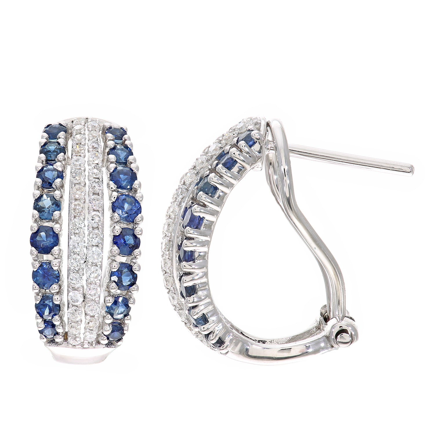 9ct White Gold  Diamond Sapphire Split Sea Drop Earrings - DE1AXL512W-SA