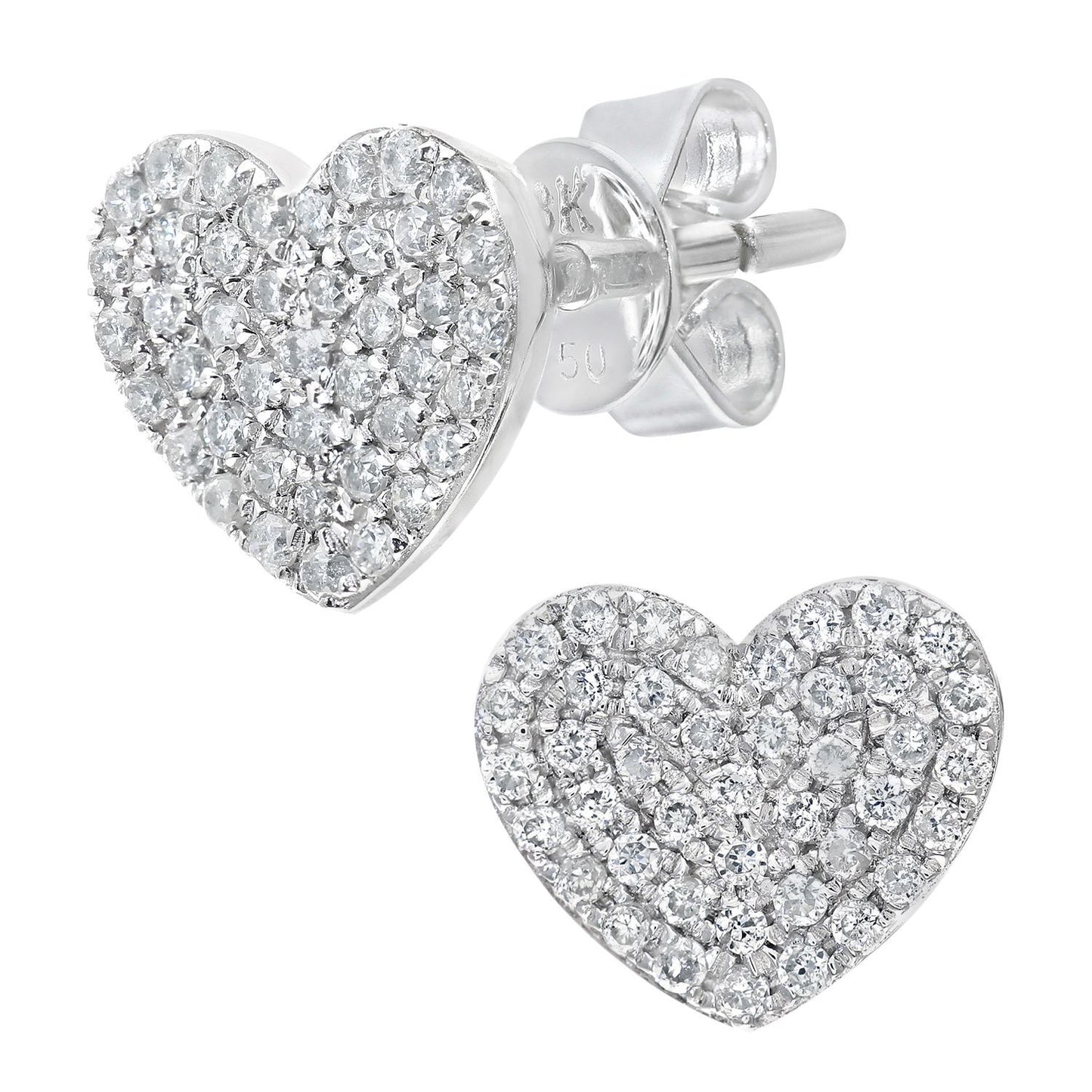 18ct White Gold  Round 1/4ct Diamond Heart Stud Earrings - DE1AXL514-18KW