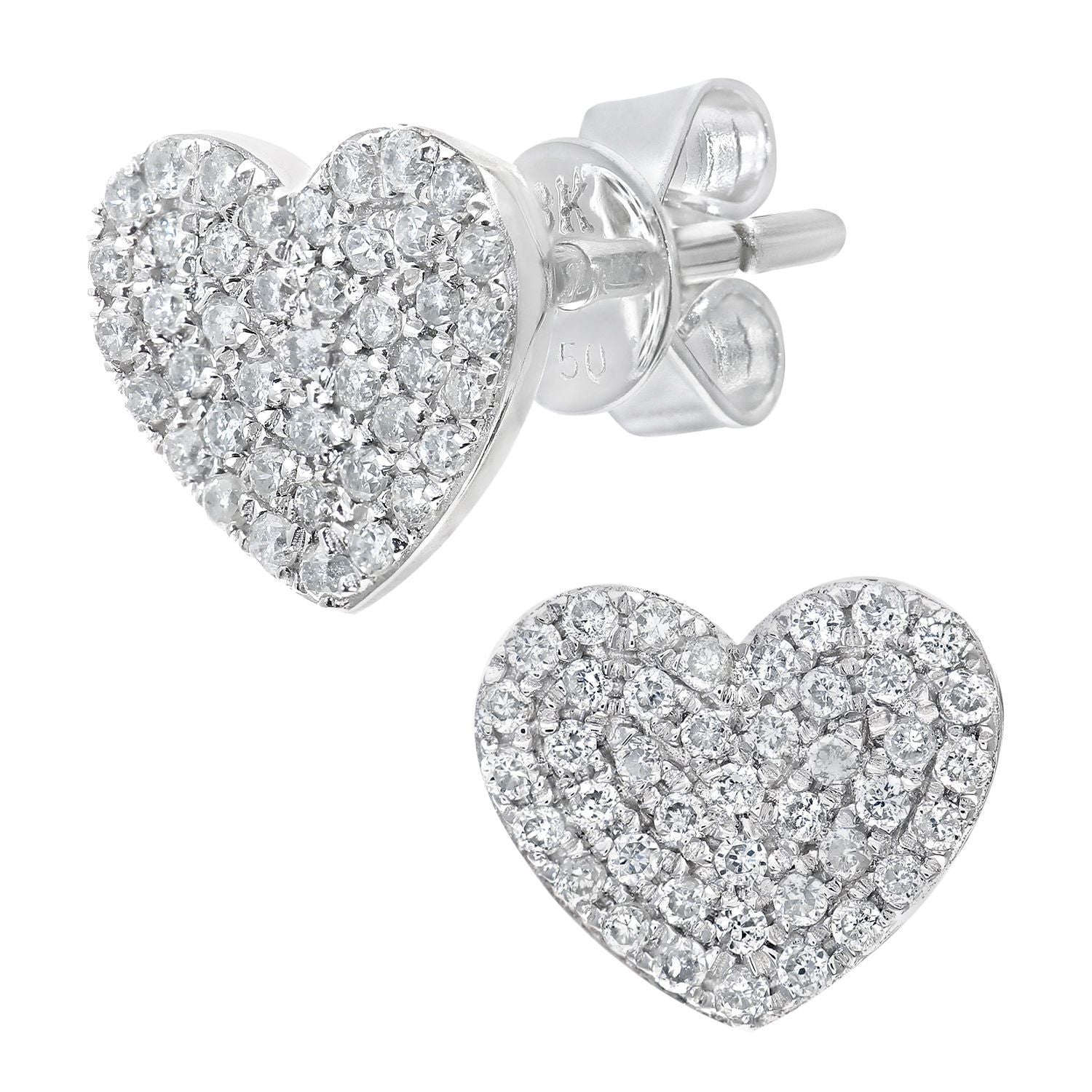 18ct White Gold  Round 1/4ct Diamond Heart Stud Earrings - DE1AXL514-18KW