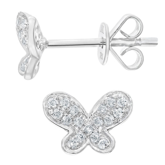 18ct White Gold  Diamond Pave Concave Butterfly Stud Earrings - DE1AXL522-18KW