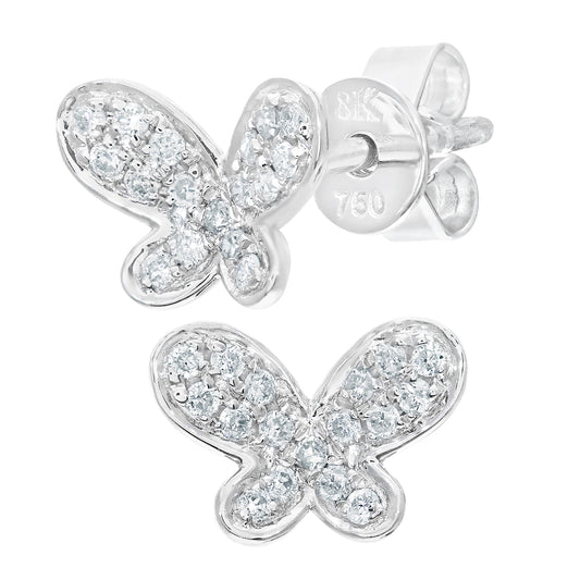 18ct White Gold  Diamond Pave Concave Butterfly Stud Earrings - DE1AXL522-18KW
