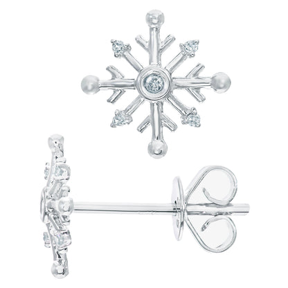9ct White Gold  Round 3pts Diamond Snowflake Stud Earrings - DE1AXL530W
