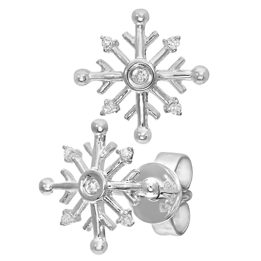 9ct White Gold  Round 3pts Diamond Snowflake Stud Earrings - DE1AXL530W