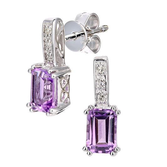 9ct White Gold Diamond Octagon Amethyst Popsicle Drop Earrings - DE1AXL600WAM