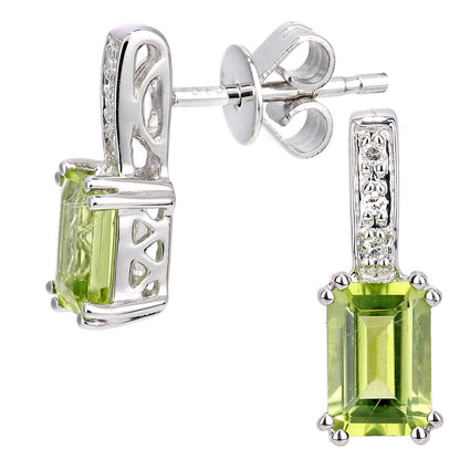 9ct White Gold  Diamond Octagon Peridot Popsicle Drop Earrings - DE1AXL600WPD