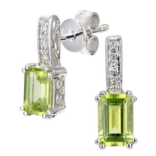 9ct White Gold Diamond Octagon Peridot Popsicle Drop Earrings - DE1AXL600WPD