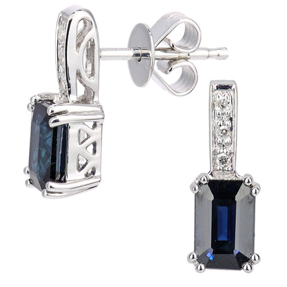 9ct White Gold  Diamond Octagon Sapphire Popsicle Drop Earrings - DE1AXL600WSA