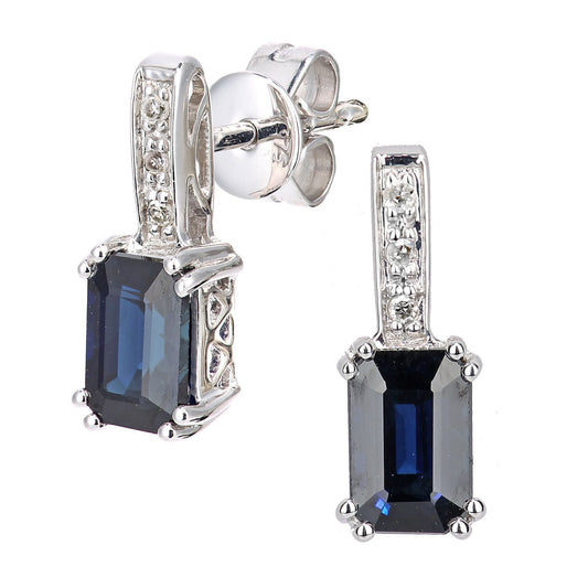 9ct White Gold Diamond Octagon Sapphire Popsicle Drop Earrings - DE1AXL600WSA