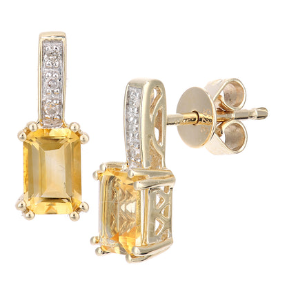 9ct Gold  Diamond Octagon Citrine Inverted Popsicle Drop Earrings - DE1AXL600YCT