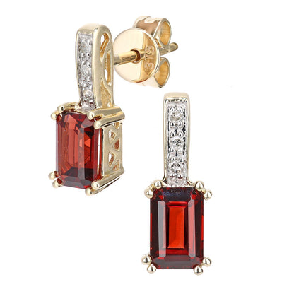 9ct Gold  Diamond Octagon Garnet Inverted Popsicle Drop Earrings - DE1AXL600YGT