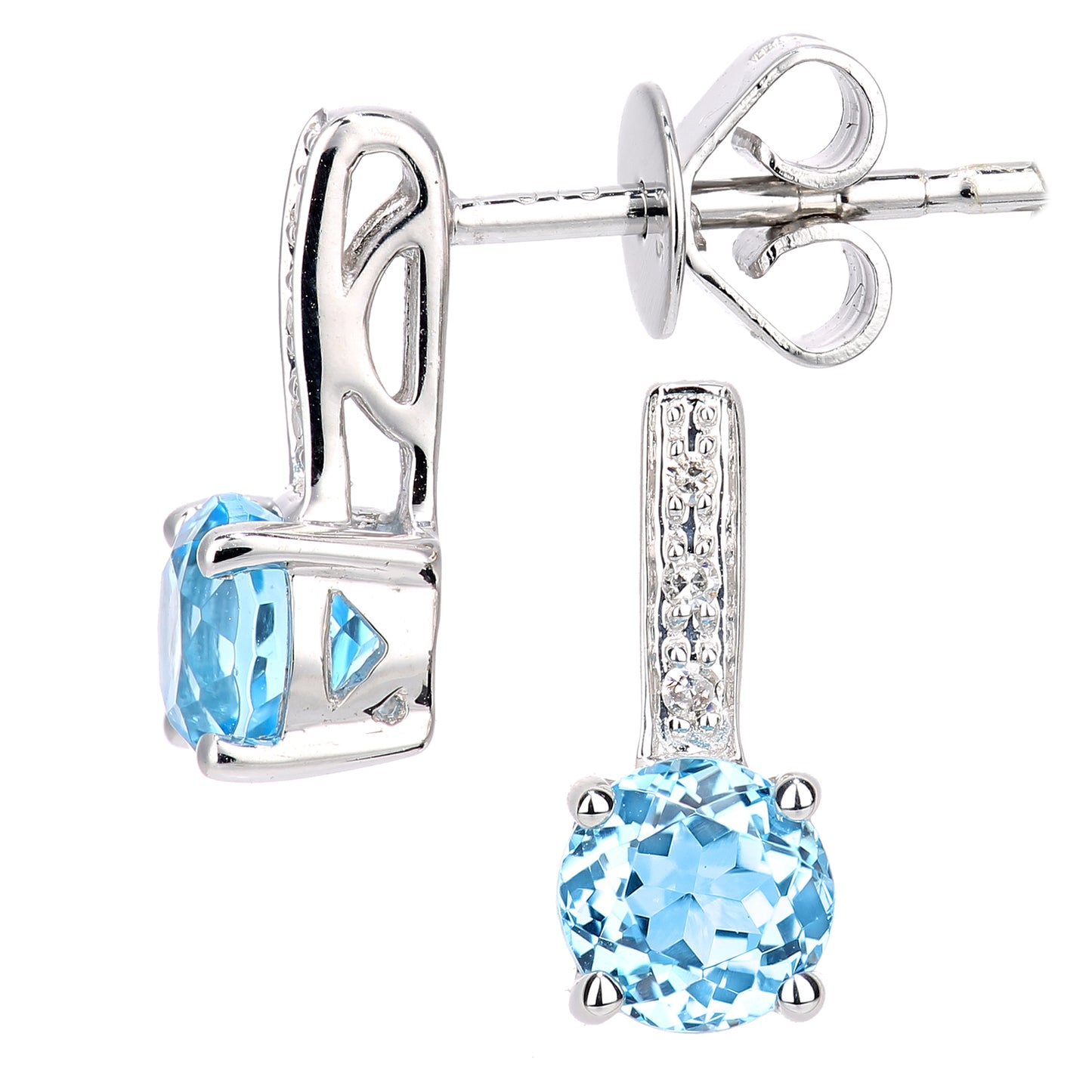 9ct White Gold  Diamond Blue Topaz Inverted Lollipop Drop Earrings - DE1AXL601WBT