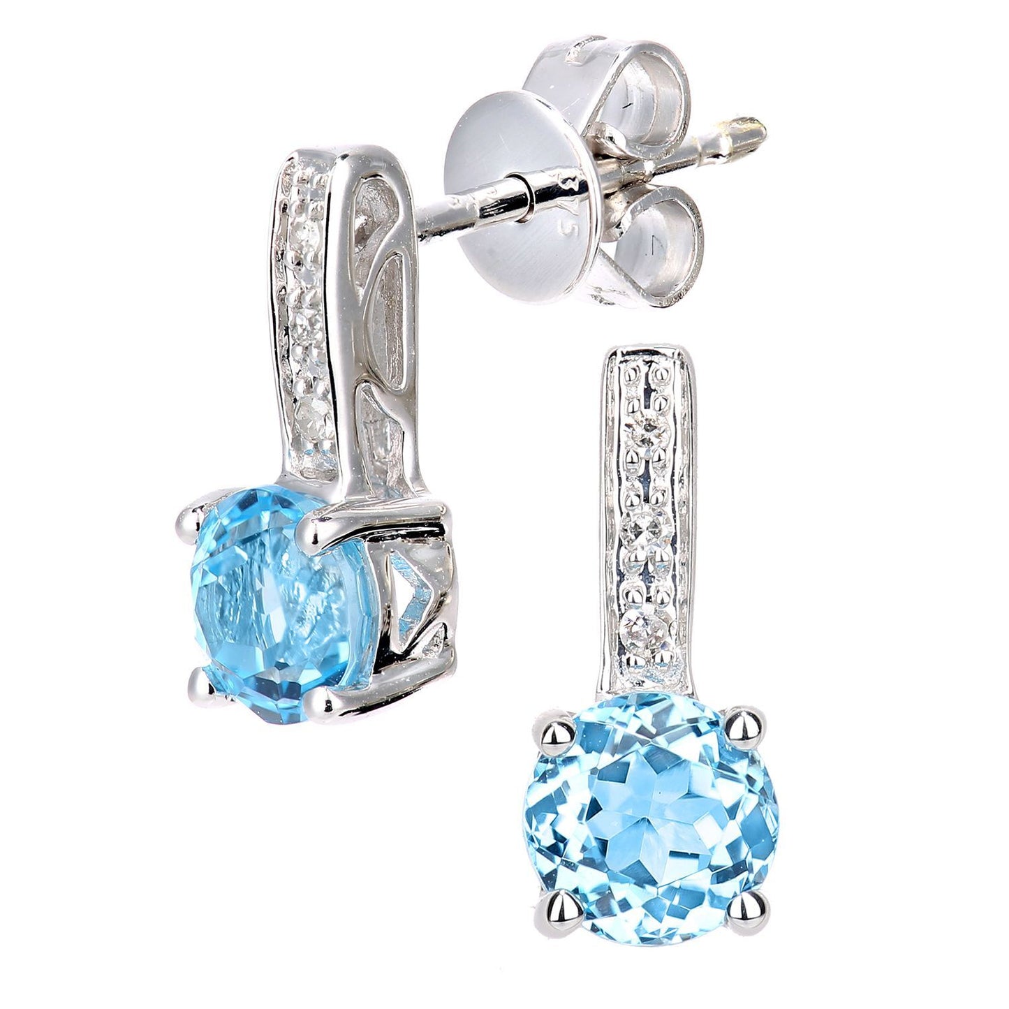 9ct White Gold  Diamond Blue Topaz Inverted Lollipop Drop Earrings - DE1AXL601WBT
