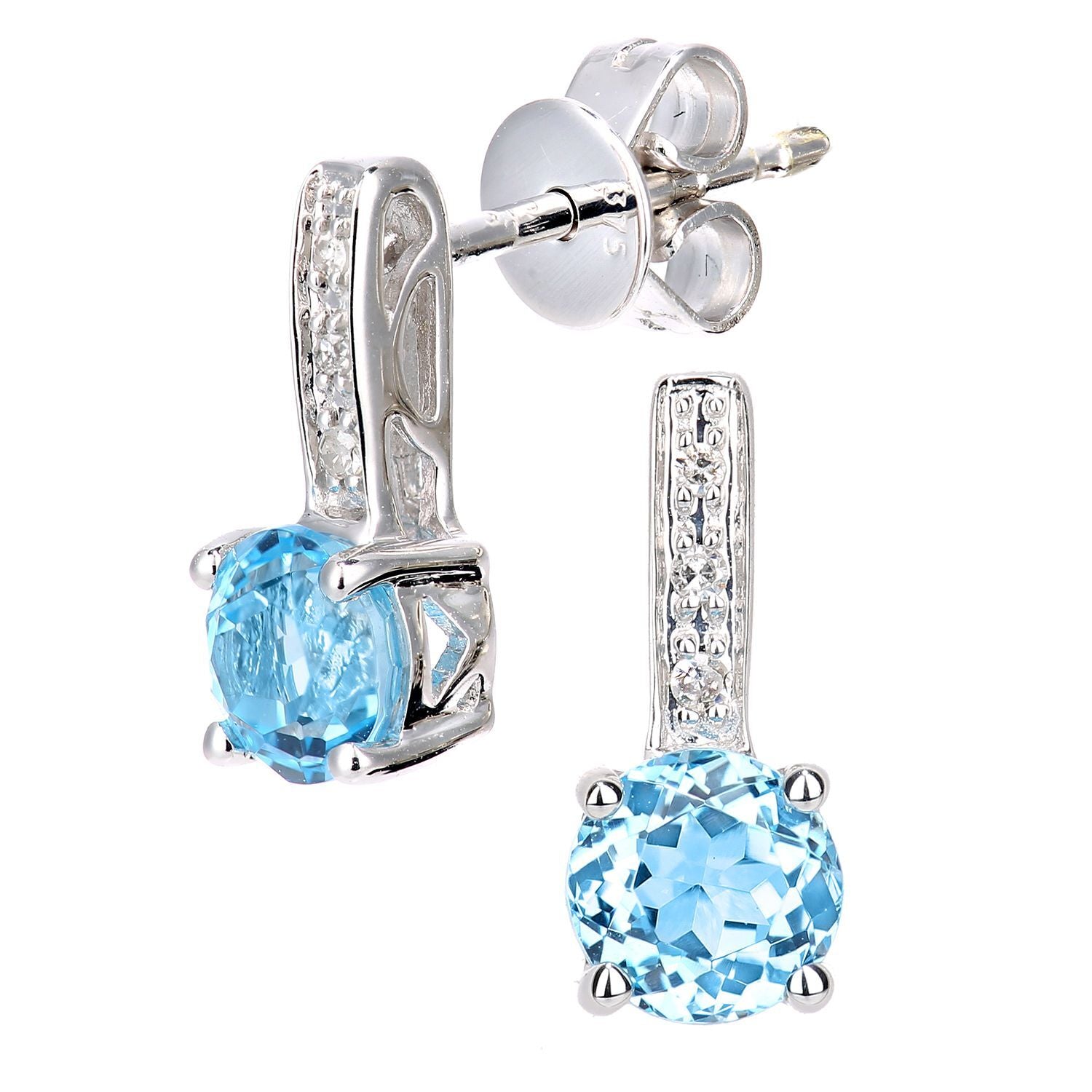 9ct White Gold  Diamond Blue Topaz Inverted Lollipop Drop Earrings - DE1AXL601WBT
