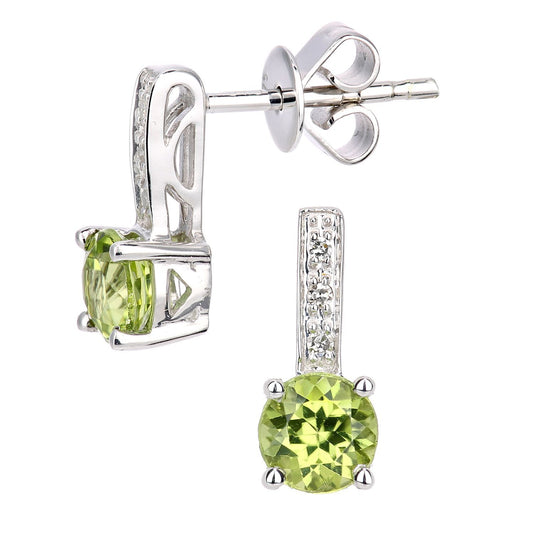 9ct White Gold  Diamond Peridot Inverted Lollipop Drop Earrings - DE1AXL601WPD