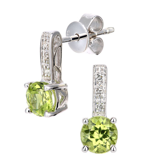 9ct White Gold  Diamond Peridot Inverted Lollipop Drop Earrings - DE1AXL601WPD