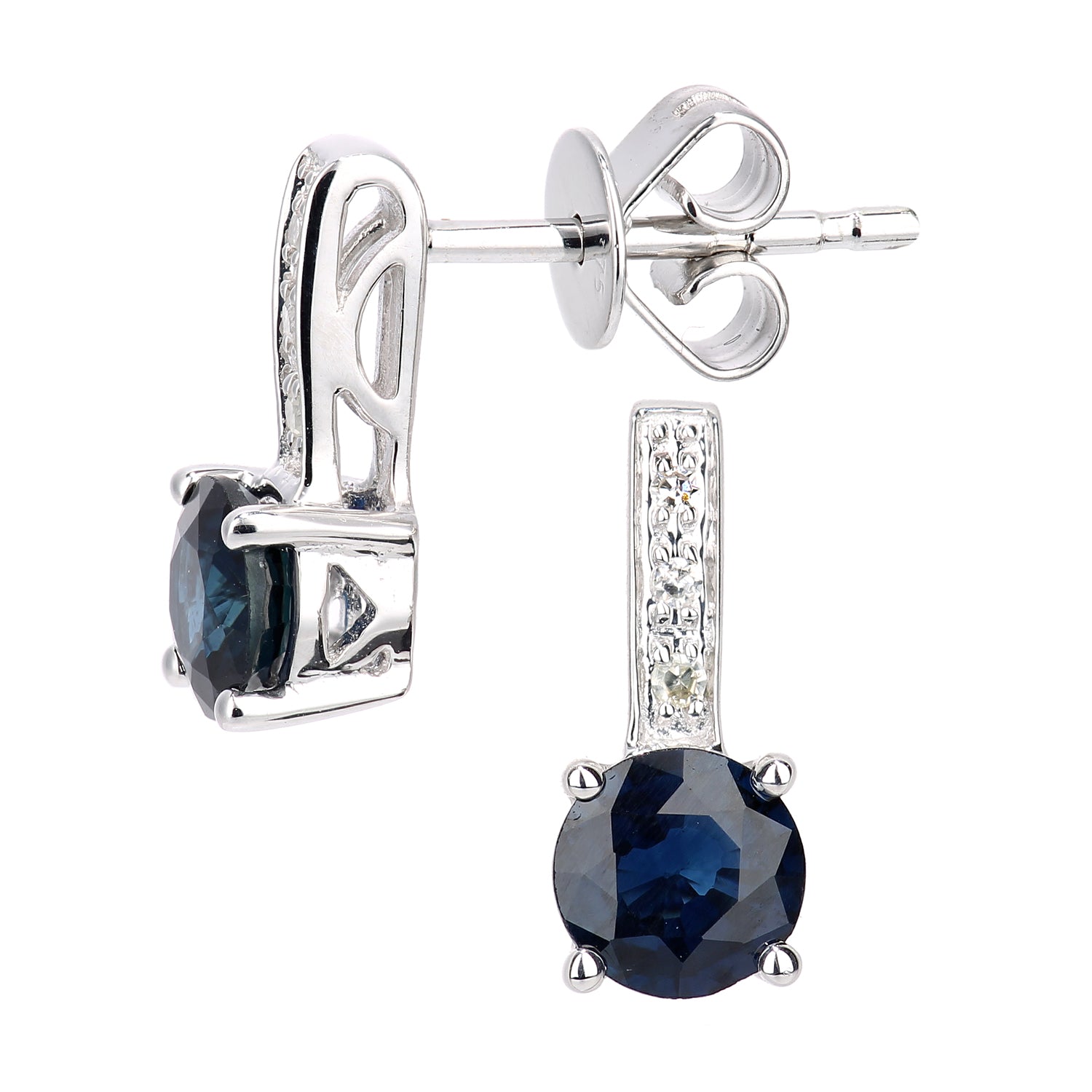 9ct White Gold  Diamond Sapphire Inverted Lollipop Drop Earrings - DE1AXL601WSA
