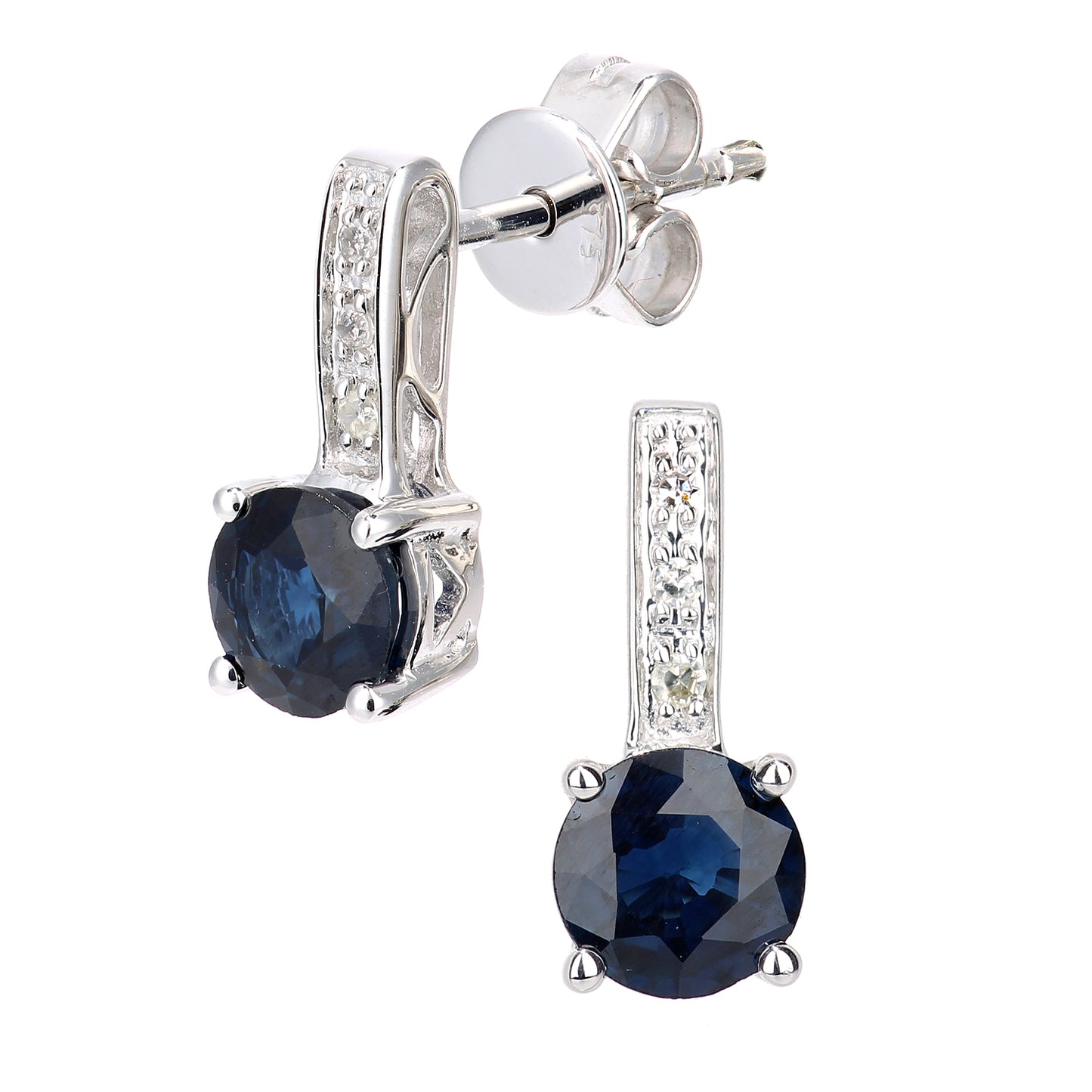 9ct White Gold  Diamond Sapphire Inverted Lollipop Drop Earrings - DE1AXL601WSA