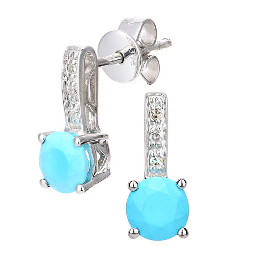 9ct White Gold  Diamond Turquoise Inverted Lollipop Drop Earrings - DE1AXL601WTQ