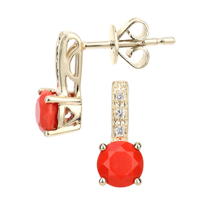 9ct Gold  3pts Diamond 3/4ct Coral Inverted Lollipop Drop Earrings - DE1AXL601YCRL