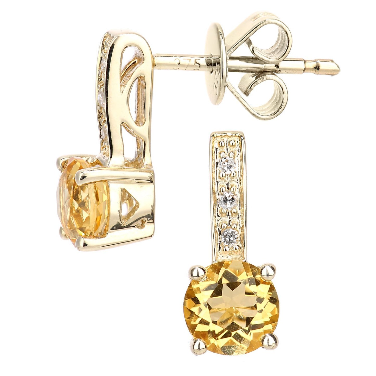 9ct Gold  Diamond 0.95ct Citrine Inverted Lollipop Drop Earrings - DE1AXL601YCT