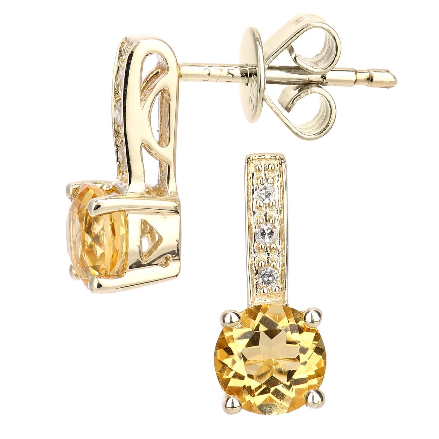 9ct Gold  Diamond 0.95ct Citrine Inverted Lollipop Drop Earrings - DE1AXL601YCT