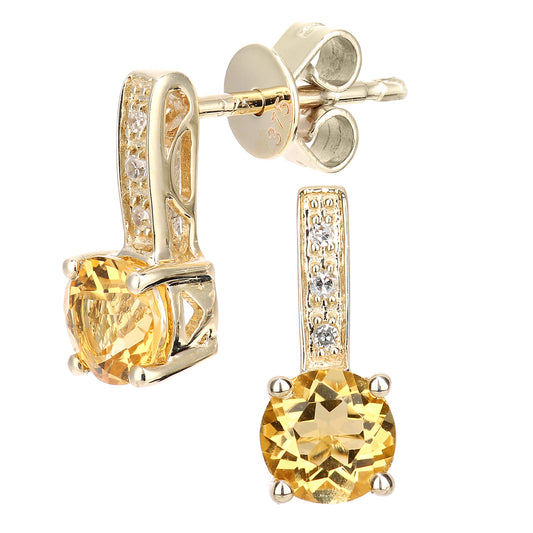 9ct Gold  Diamond 0.95ct Citrine Inverted Lollipop Drop Earrings - DE1AXL601YCT