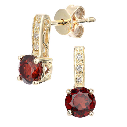 9ct Gold  Diamond 1.3ct Garnet Inverted Lollipop Drop Earrings - DE1AXL601YGT