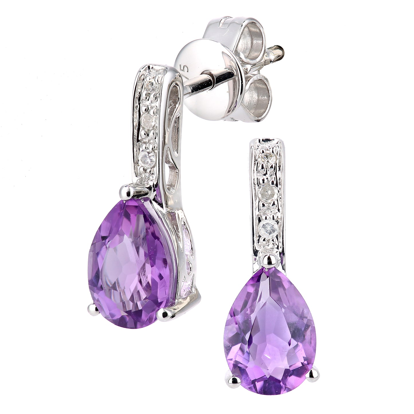 9ct White Gold  Diamond Pear 0.7ct Amethyst Teardrop Drop Earrings - DE1AXL602WAM